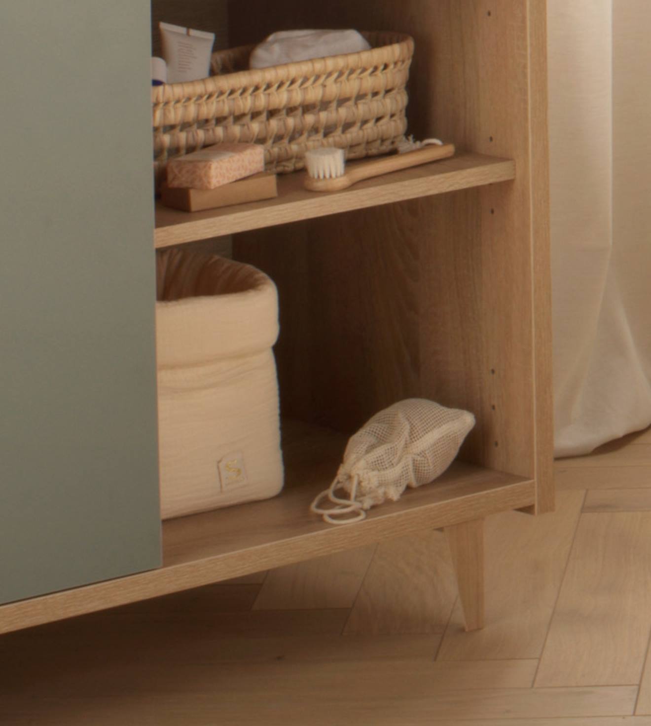 Panière De Rangement En Double Gaze De Coton - Uni Petale Beige (Sauthon) - Image 1