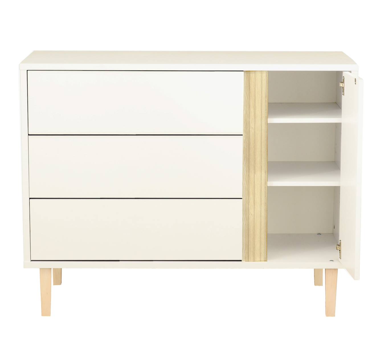 Commode 3 Tiroirs Et 1 Porte Pieds Bois - Paloma Blanc/marron (Sauthon) - Image 2