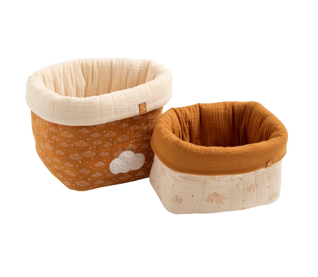 Lot De 2 Panières De Rangement En Double Gaze De Coton Marron/beige