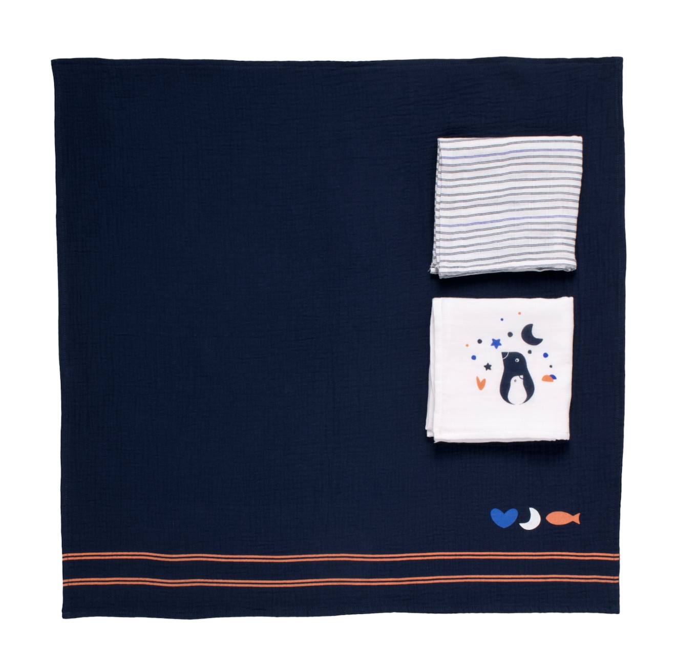 Langes En Coton Bio Boite De 3 Bleu Foncé/blanc