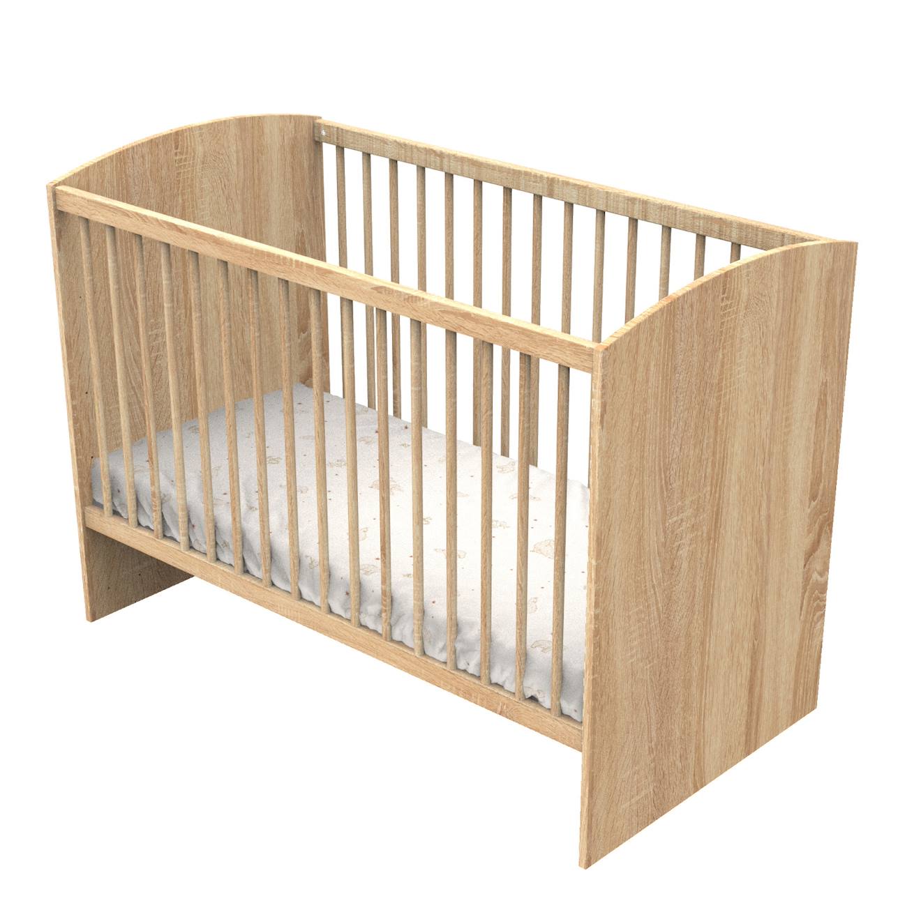 Lit Bébé Avec Têtes De Lit Arrondies En Bois Décor Chêne Doré Marron