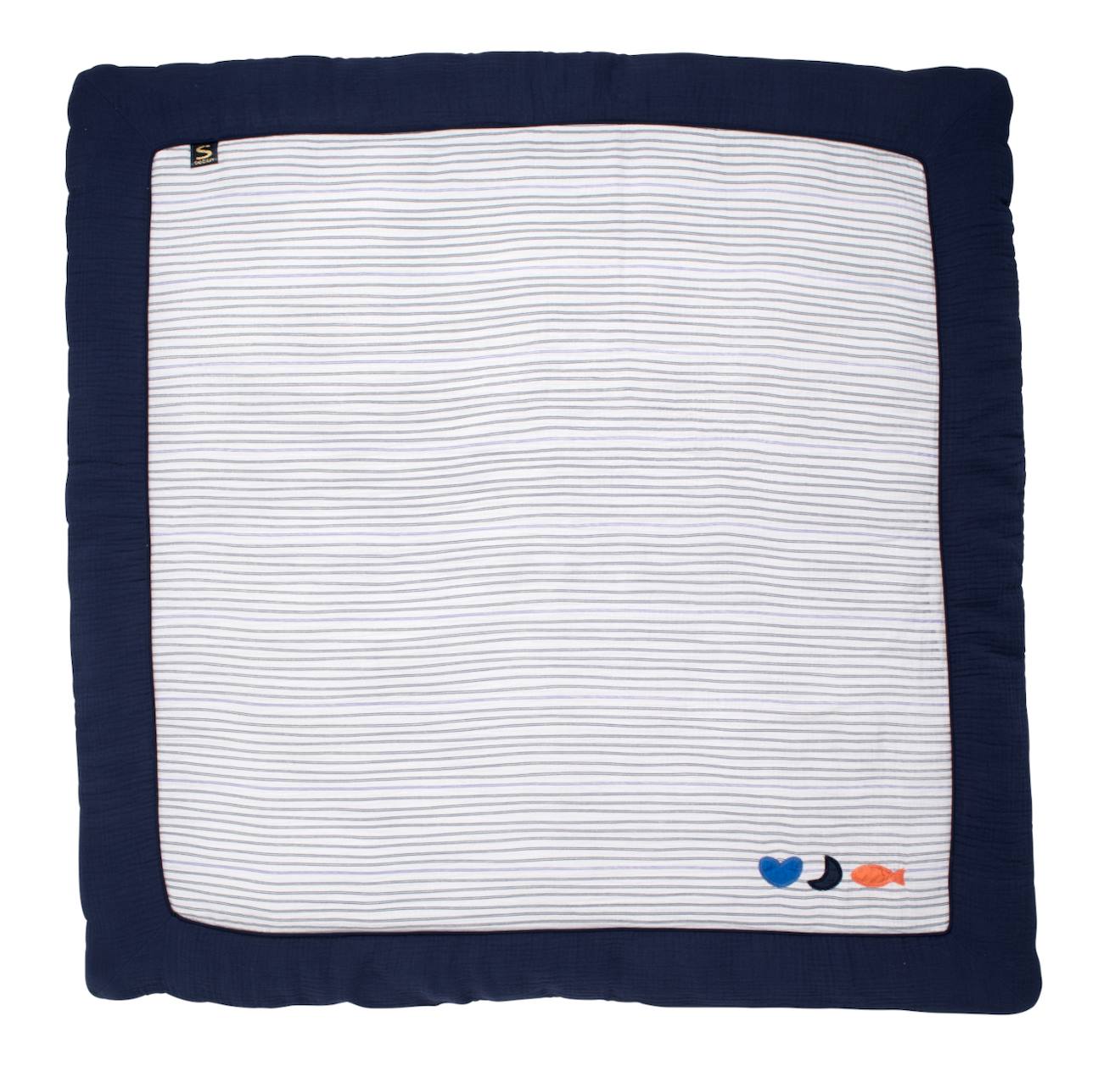 Grand Tapis De Jeu En Double Gaze De Coton Marinière Bleu/blanc