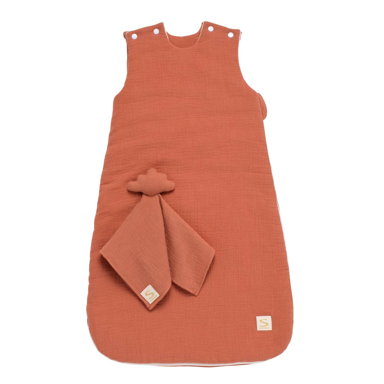 Gigoteuse Bébé Hiver En Double Gaze De Coton Et Son Doudou Mouchoir - Uni Vanilla Rouge