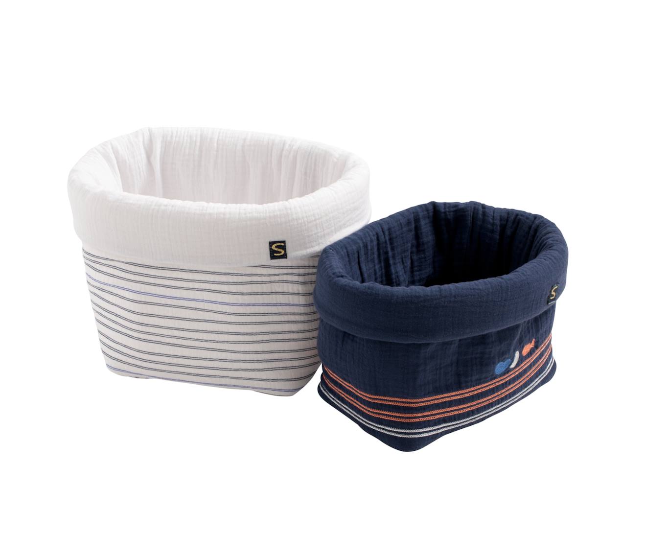 Lot De 2 Panières De Rangement En Double Gaze De Coton Marron/beige