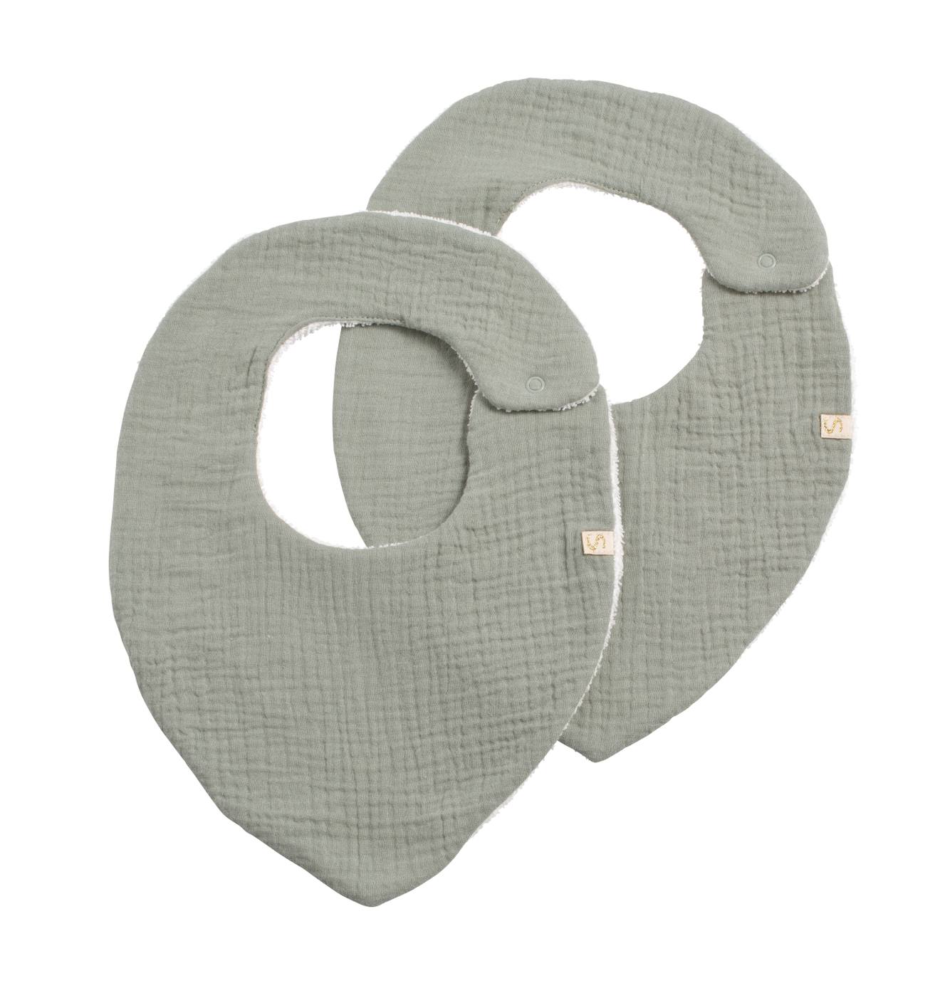 Lot De 2 Bavoirs En Gaze De Coton - Uni Petale Vert