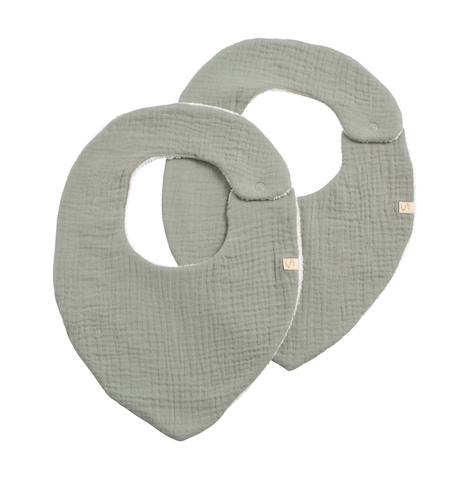 Sauthon - Lot De 2 Bavoirs En Gaze De Coton - Uni Petale Vert
