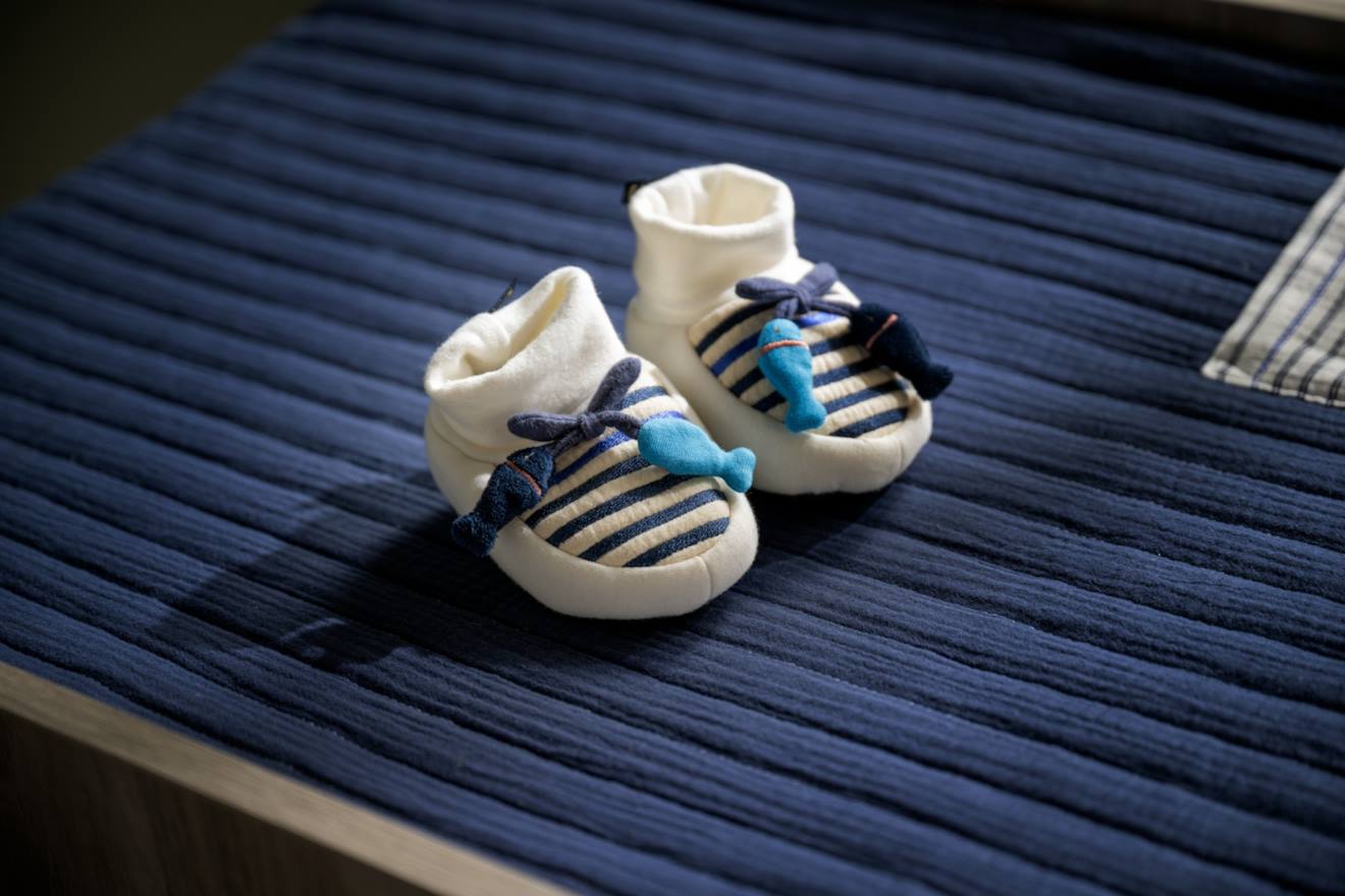 Chaussons Marinière Poissons - Baby Sailor Blanc/bleu (Sauthon) - Image 2