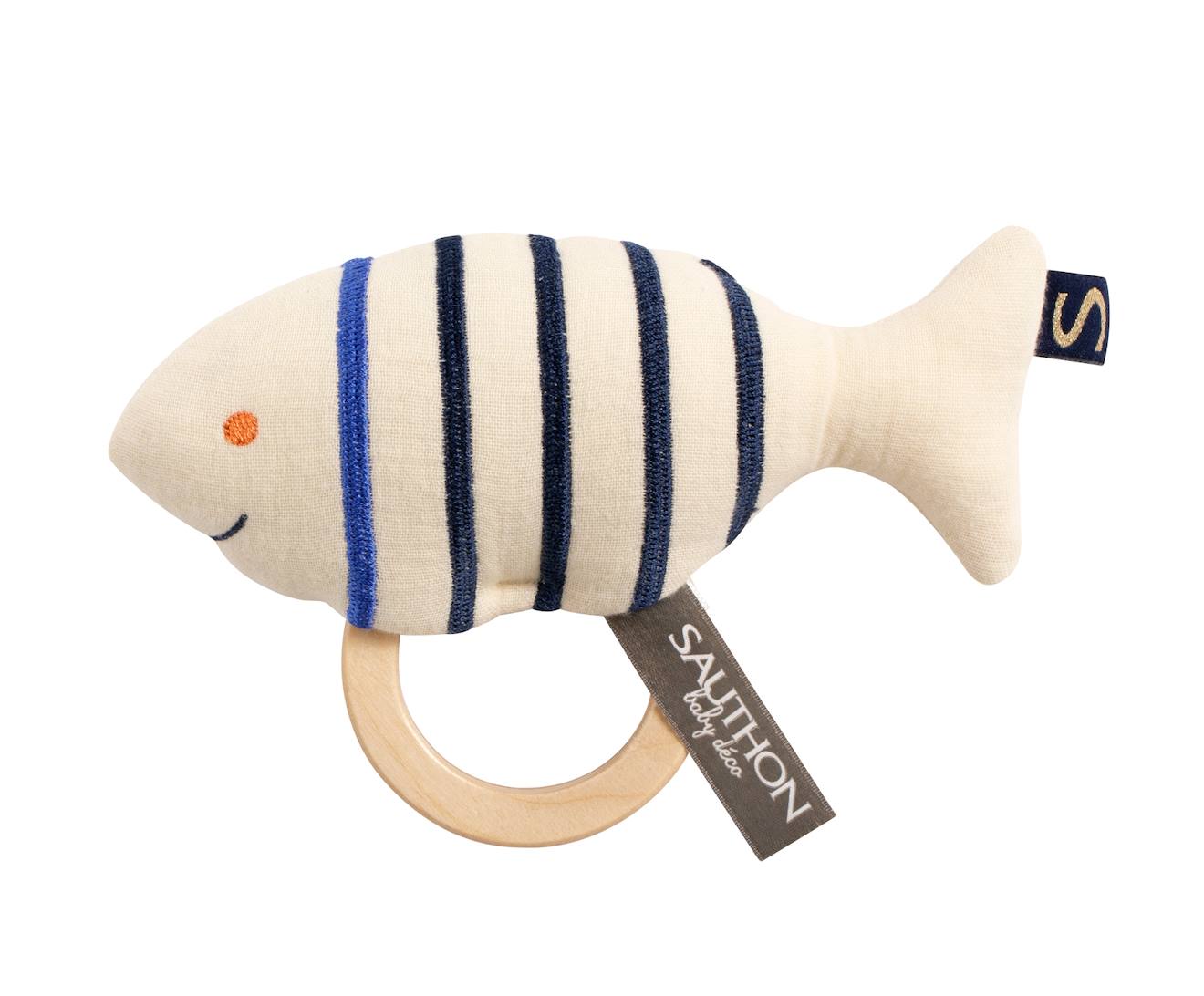 Hochet Poisson Avec Anneau En Bois Blanc