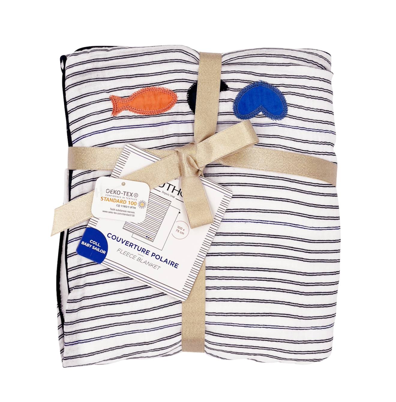 Couverture Bébé En Gaze De Coton Et Polaire Marinière Blanc