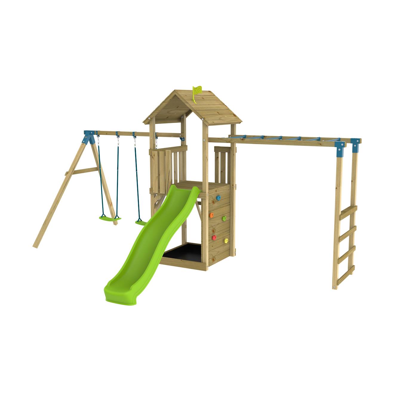 TP Toys - Aire De Jeux Pont De Singe Tamarin Bois Fsc® Marron - Bleu - Vert