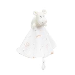Jouet-Premier âge-Doudou mouchoir rond en mousseline de coton - modèle hippo