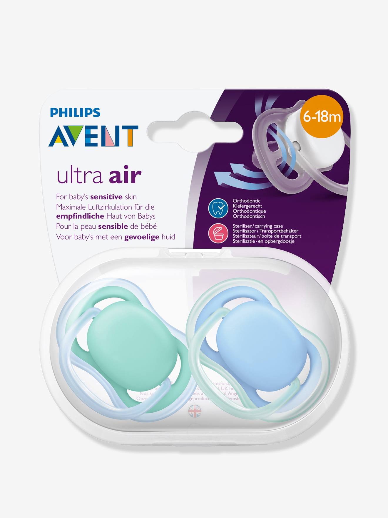 Lot De 2 Sucettes Aerees 1er Ou 2nd Age Philips Avent Bleu Vert Philips Avent