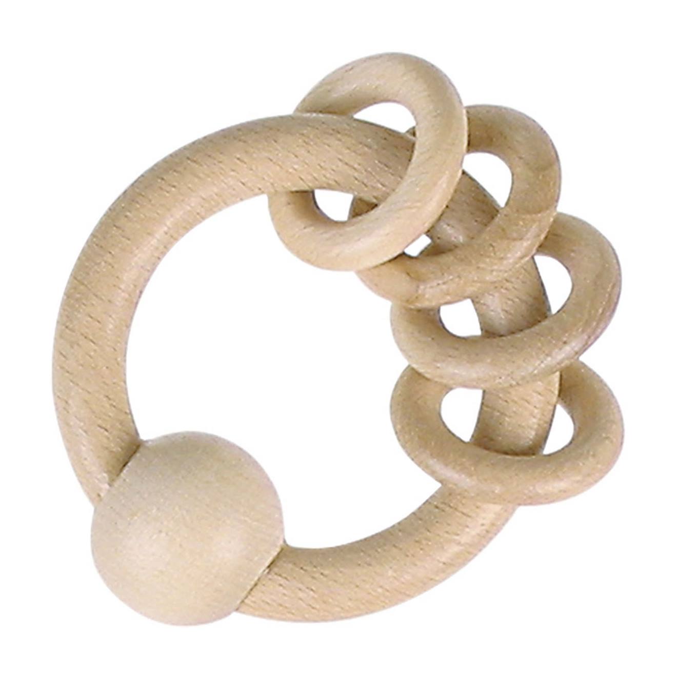 Hochet Bois 4 Anneaux Bois Nature Cire D'abeille Beige