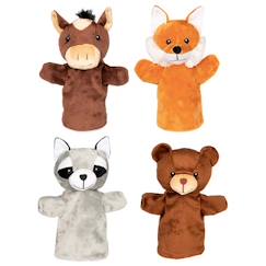 Jouet-Jeux d'imagination-Figurines, mini mondes, héros et animaux-Lot de 4 marionnettes animaux de la forêt