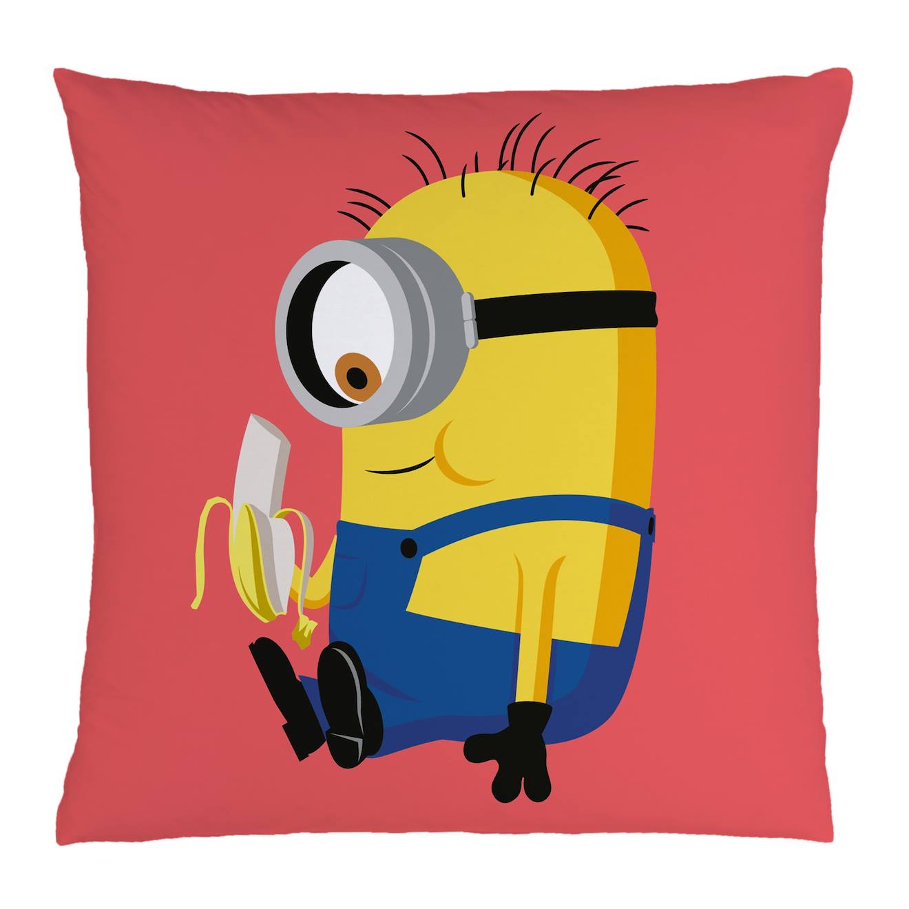 Coussin imprimé 100% polyester, les minions banana jaune