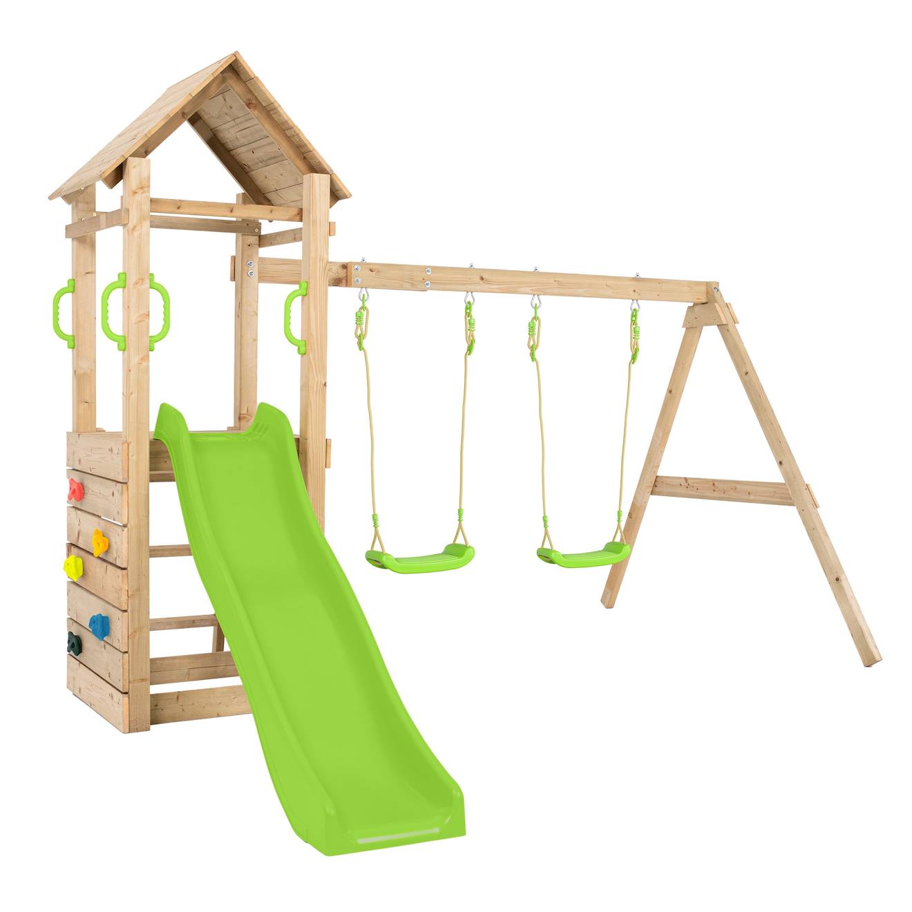 Aire De Jeux Toboggan Et Mur Escalade Gessette Bois H210cm Marron - Vert