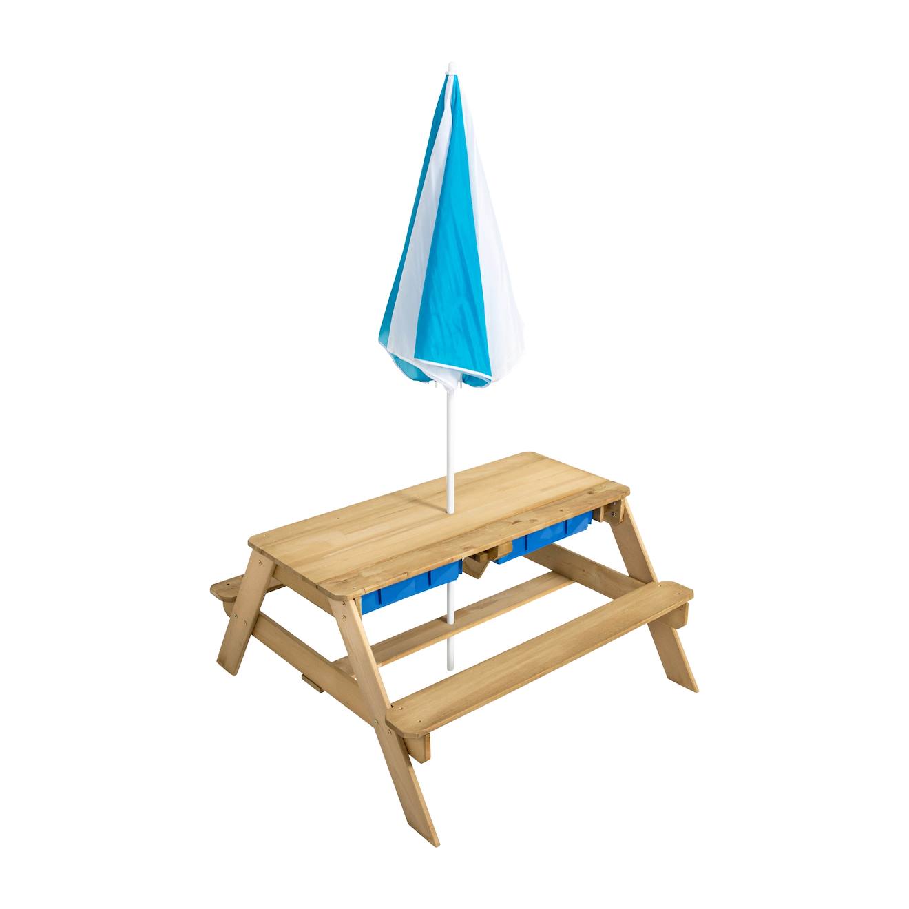 Table Pique-nique Pour Enfant Avec Parasol Bois Fsc® Marron - Bleu