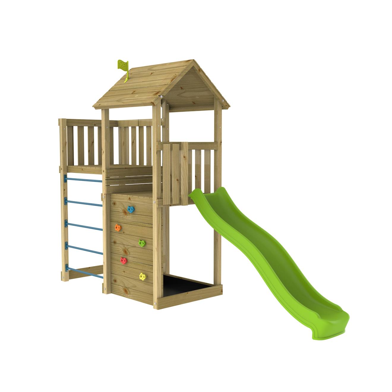 Aire Jeux Double Plateforme Clématite Bois Fsc® Marron - Bleu - Vert