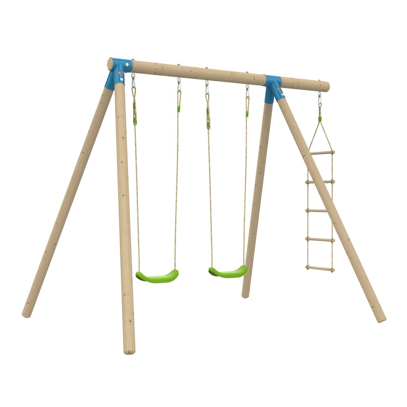 Portique 2 Balançoires Balandier Bois H224cm Marron - Bleu - Vert