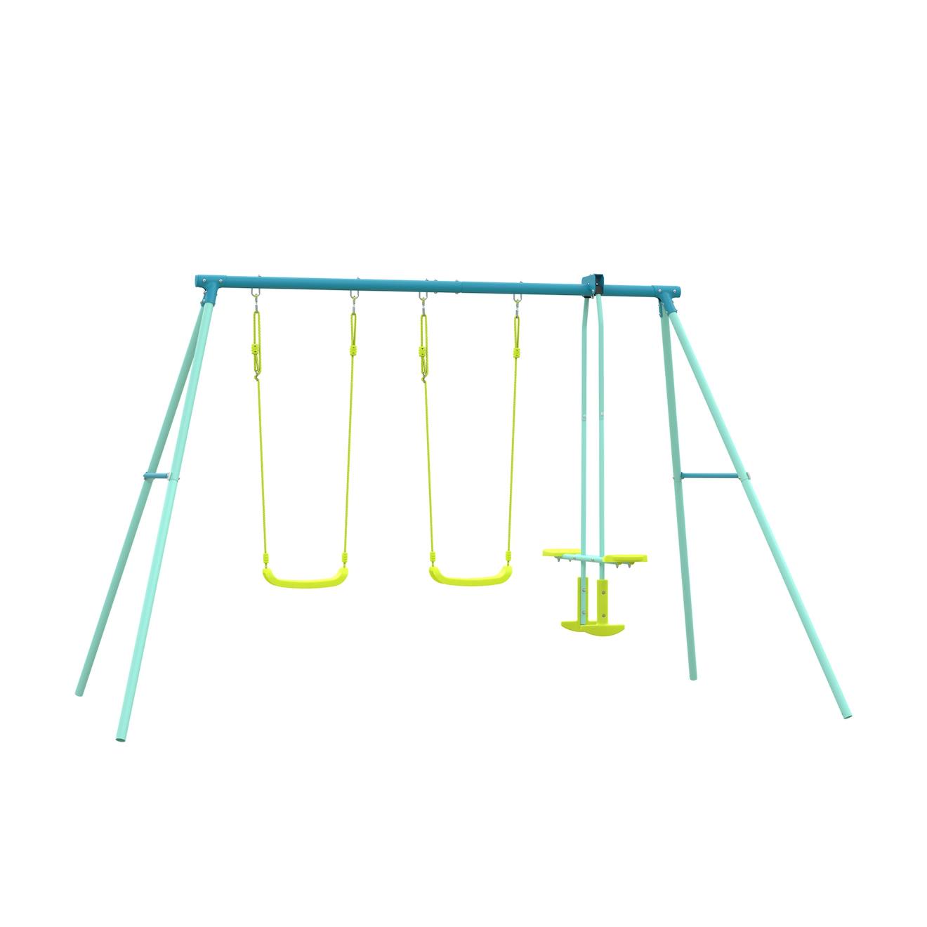 TP Toys - Portique 2 Balançoires Et Vis-à-vis Métal H185cm Bleu - Vert
