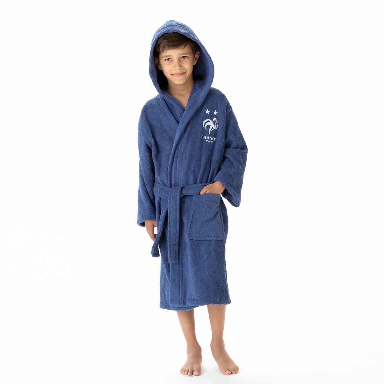 Peignoir enfant à capuche 100% coton, fff champions bleu