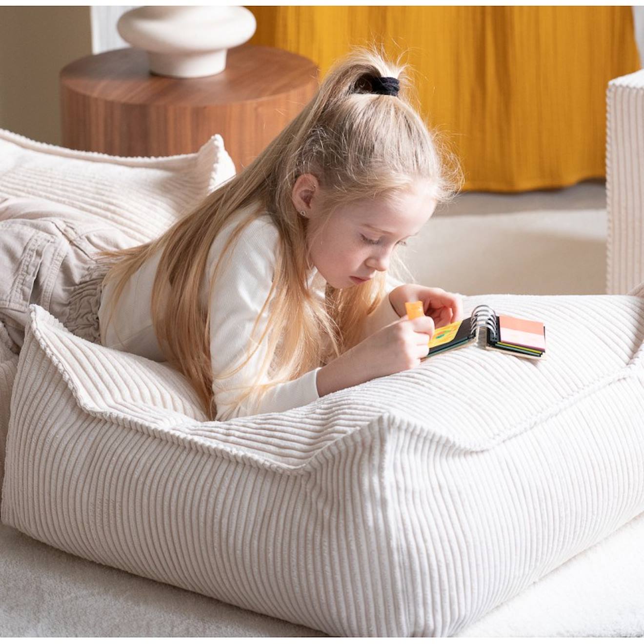 Pouf Enfant Carré Velours Côtelé Otto Marshmallow