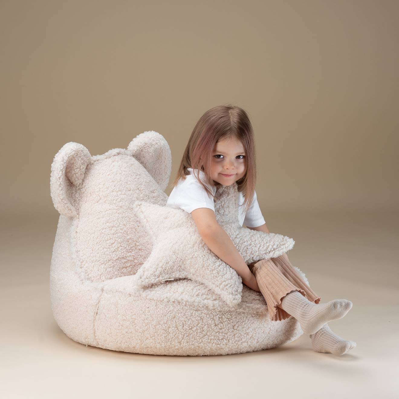 Pouf Enfant Ourson Bouclette Doudou Cream White