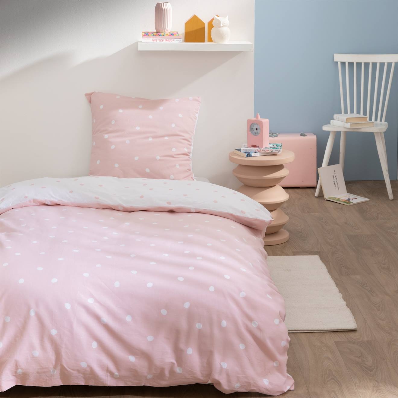 Parure De Lit Imprimée 100% Coton, Pink Spots Rose
