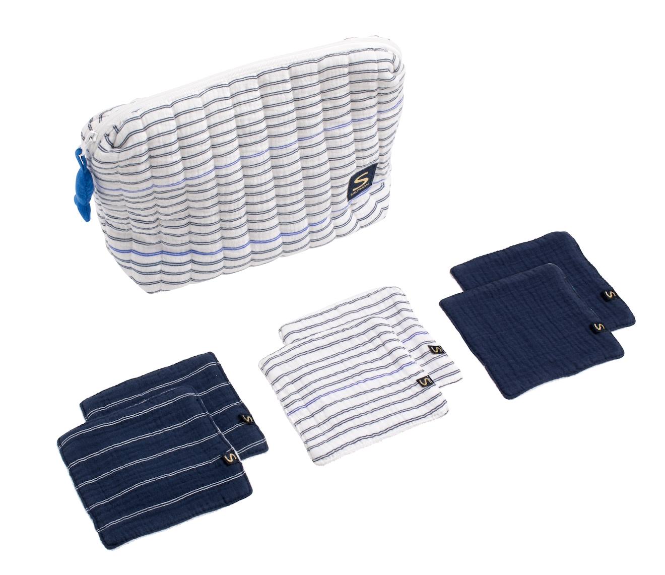 Trousse De Toilette En Double Gaze De Coton Et Carrés Éponge - Baby Sailor Blanc/bleu