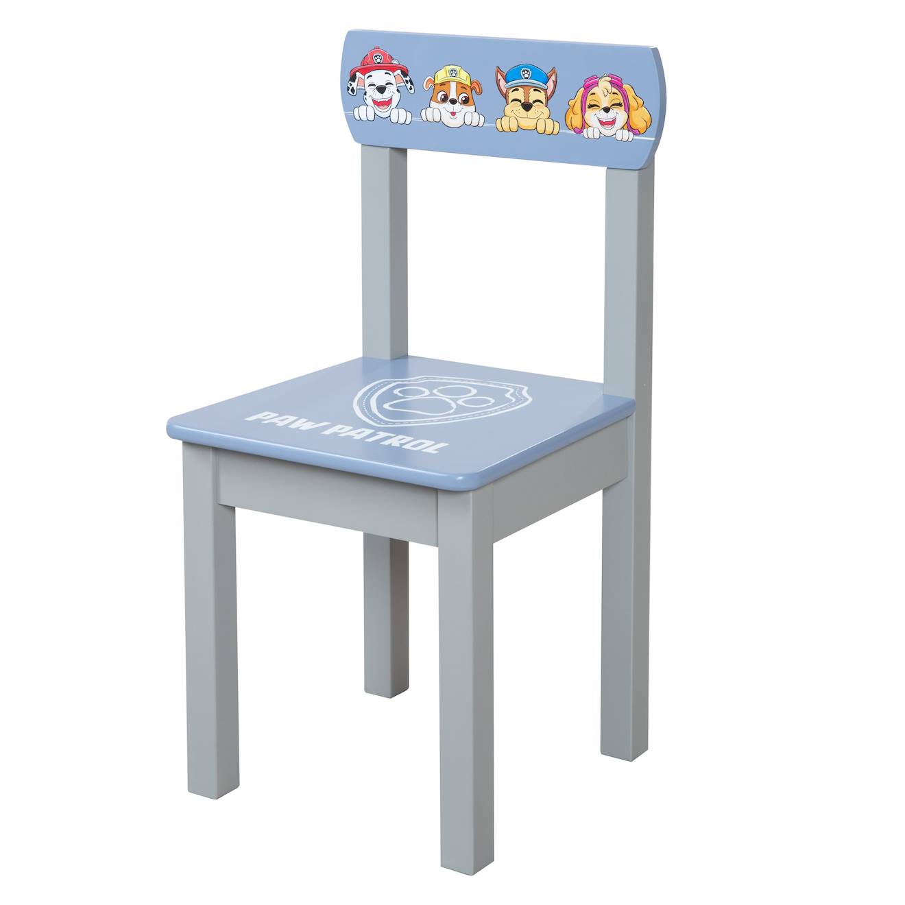 Chaise En Bois Massif Imprimé Pat Patrouille Bleu Gris / Paw Patrol
