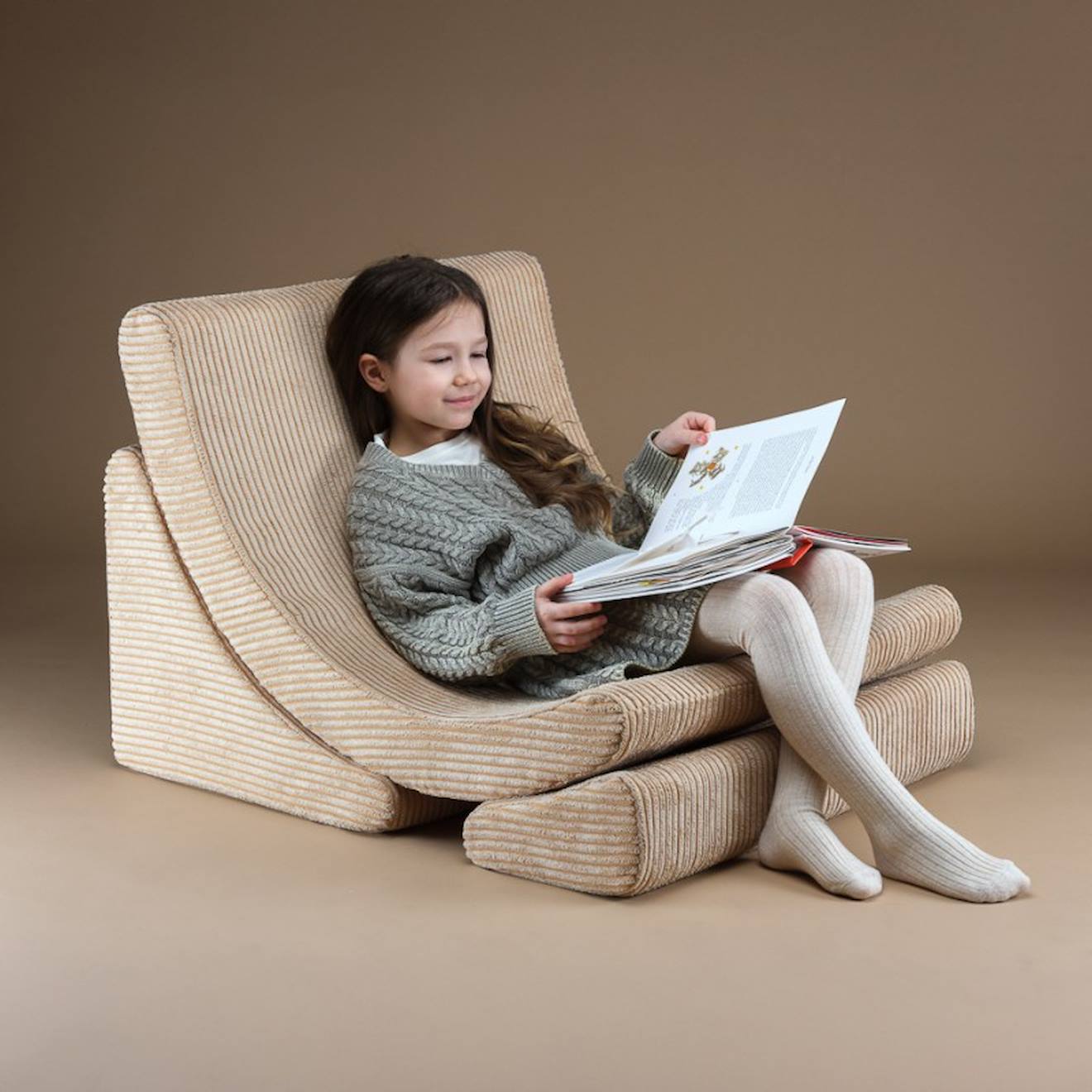 Wigiwama - Fauteuil Enfant Velours Côtelé Lune Brown Sugar