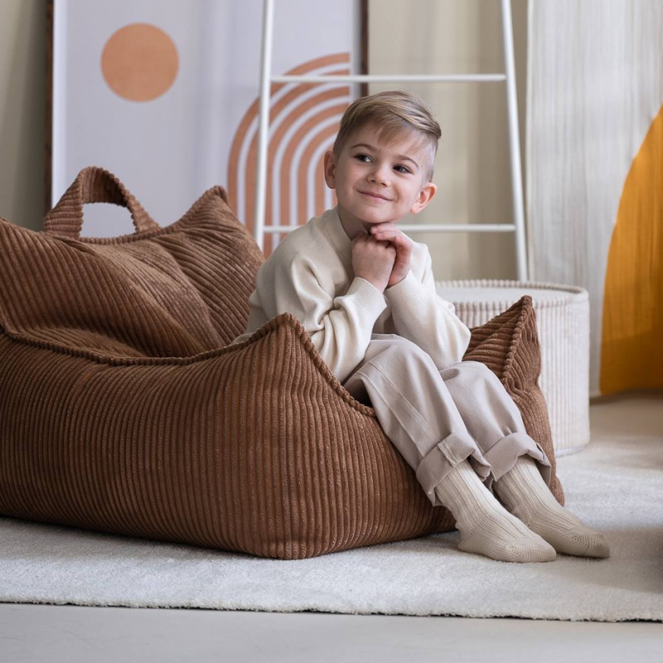 Pouf Enfant Velours Côtelé Quadro Toffee