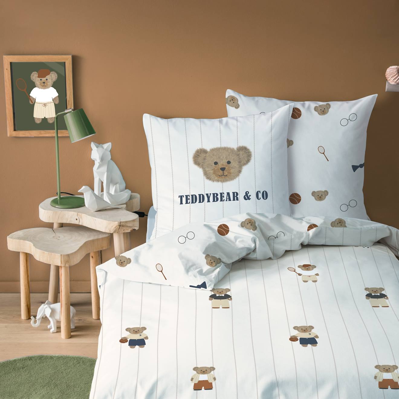 Parure de lit imprimée 100% coton, teddy bear beige