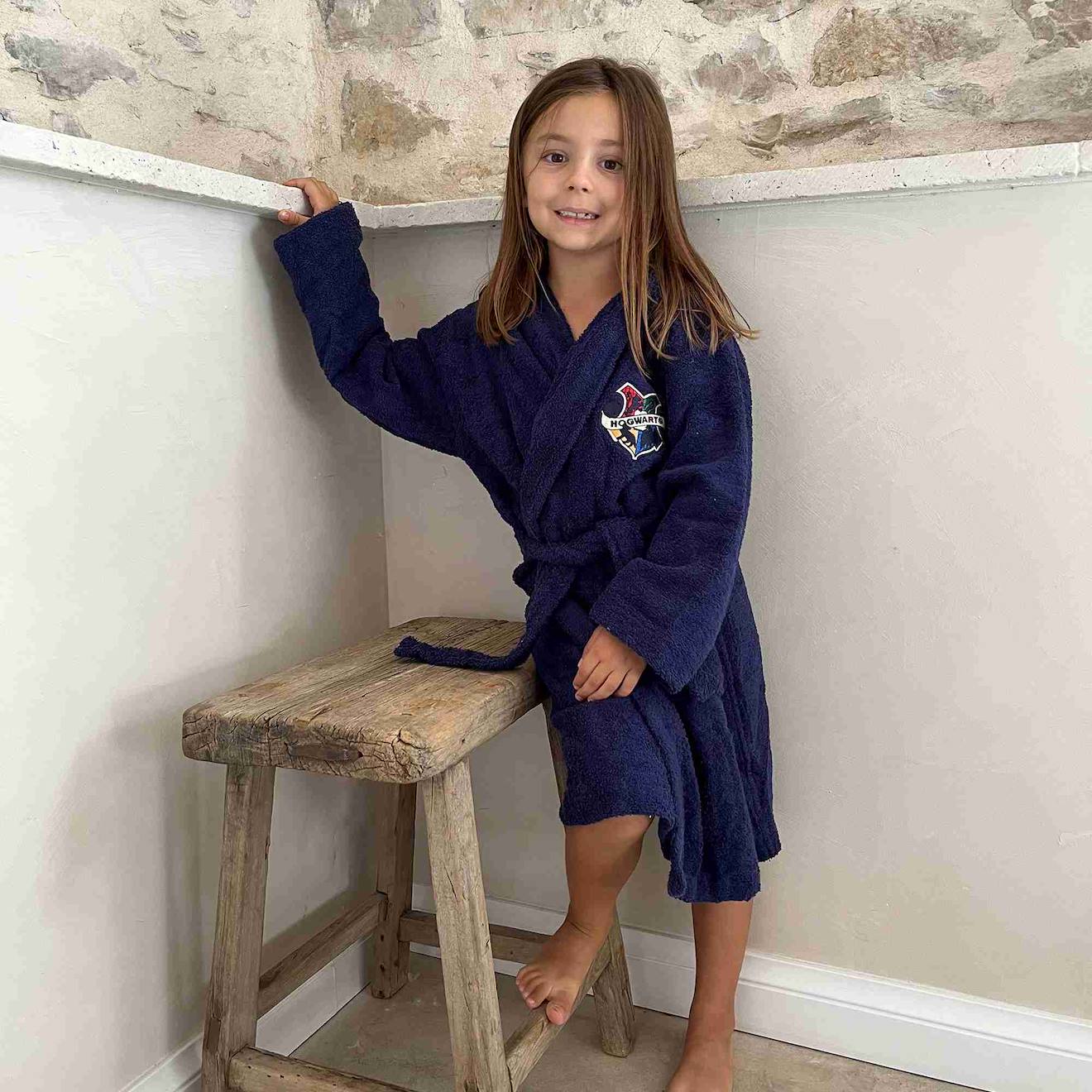 Peignoir Enfant 100% Coton, Harry Potter Blason Bleu Foncé
