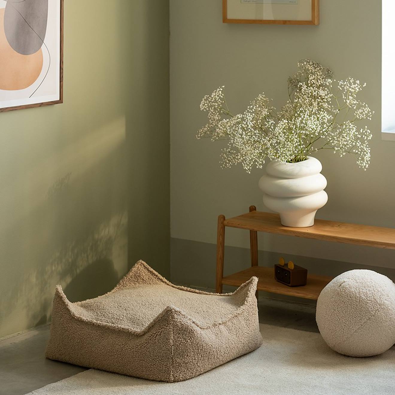 Wigiwama - Pouf Enfant Carré Bouclette Bouclyn Biscuit