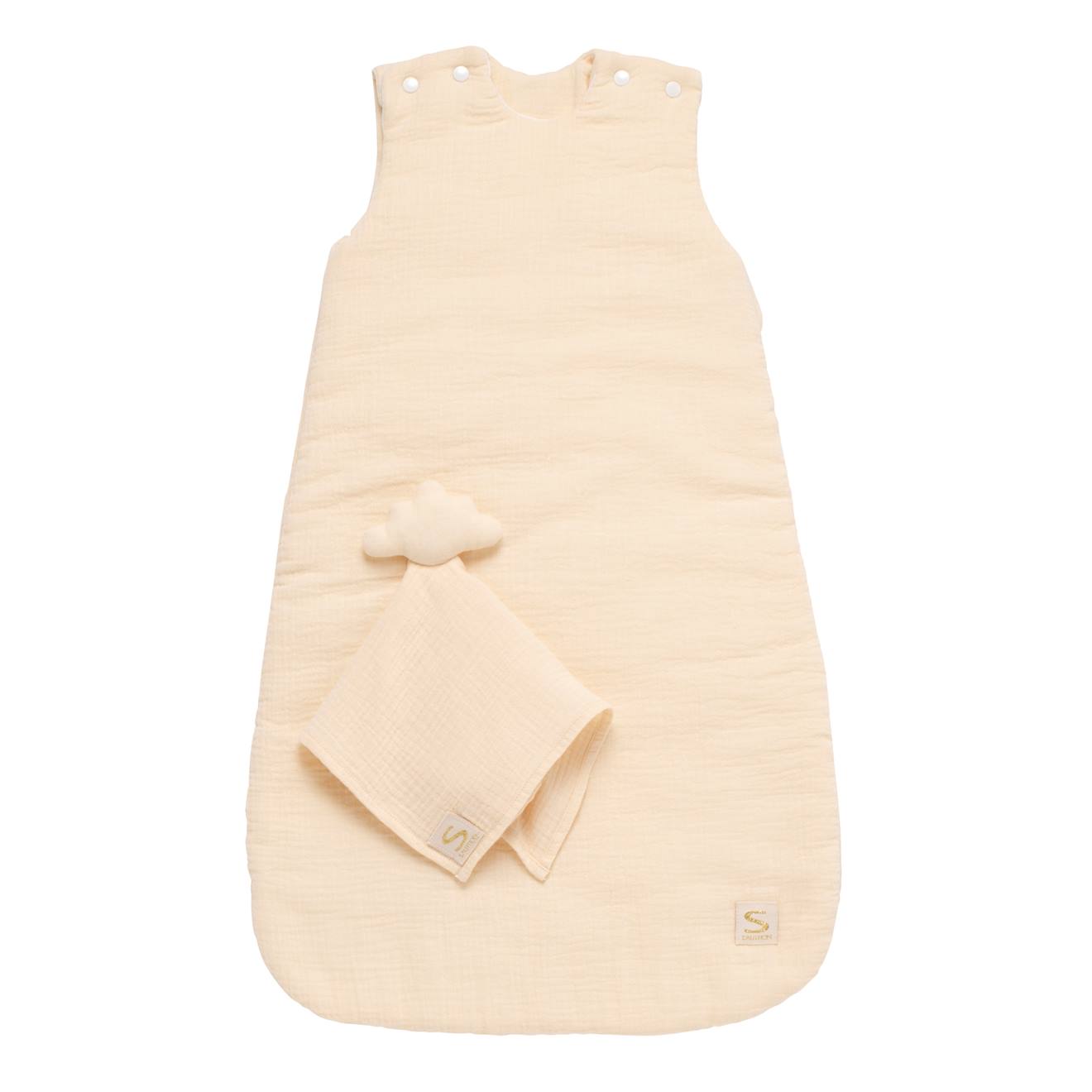 Gigoteuse Bébé Hiver En Double Gaze De Coton Et Son Doudou Mouchoir Beige