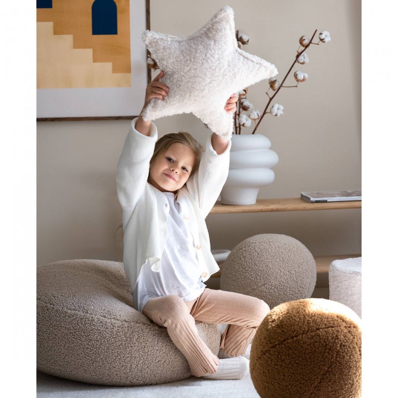 Coussin Enfant Étoile Bouclette Star Cream White