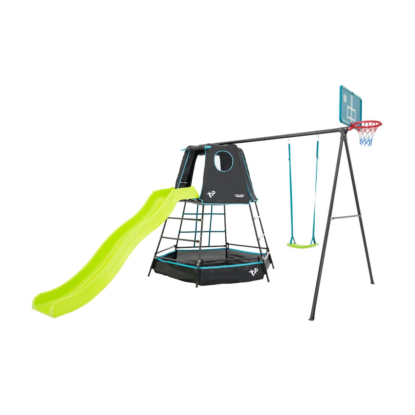 Aire De Jeux Métal Panier De Basket Explorer Tour Métal H246cm Bleu - Noir - Vert