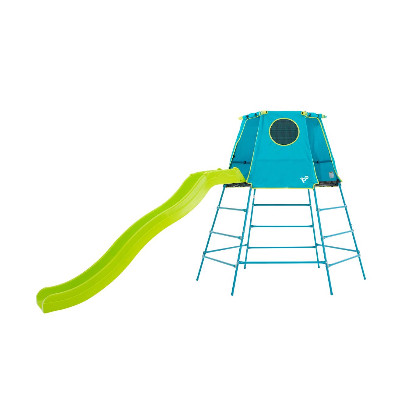 Aire De Jeux Évolutive Toboggan Explorer Tour Métal H201cm Bleu - Vert