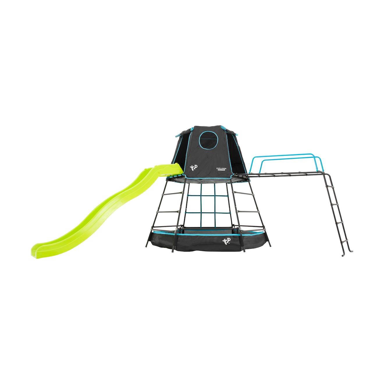 Aire De Jeux Métal Toboggan Explorer Tour Métal H201cm Bleu - Noir - Vert
