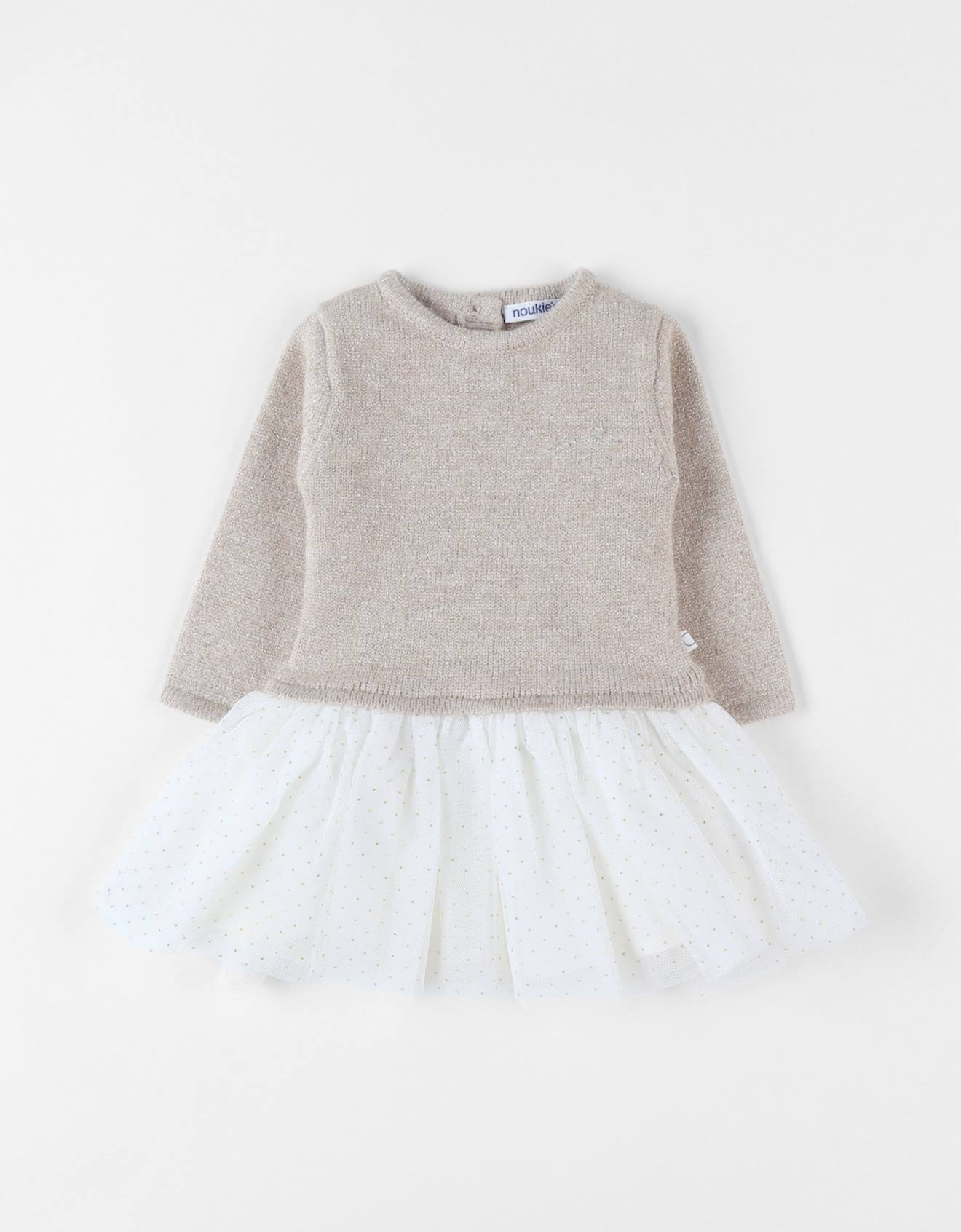 Robe Bi-matière Tricot Lurex Beige