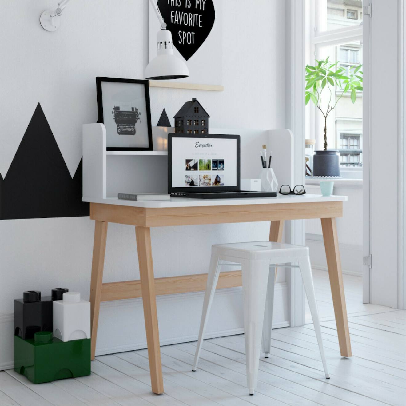 Bureau Enfant Bois Massif Yuki Blanc Et Bois