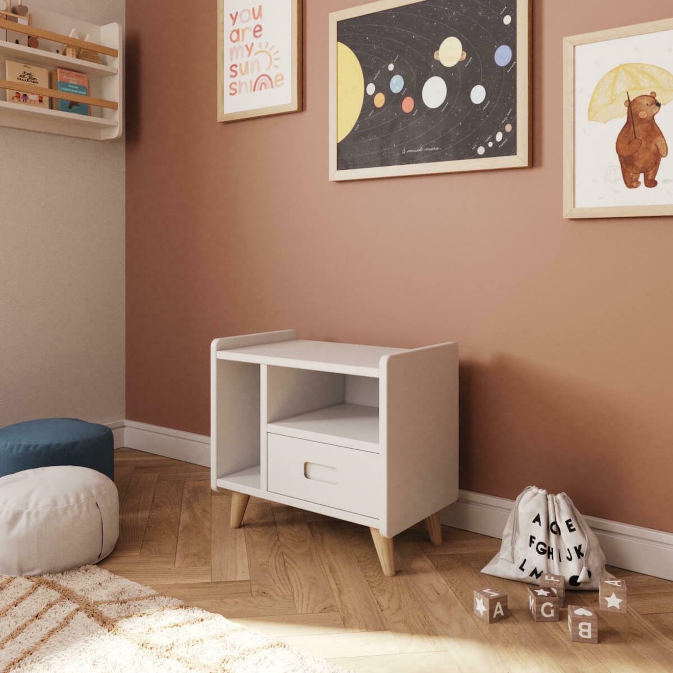 Chevet Bois Massif Peter Blanc Et Bois