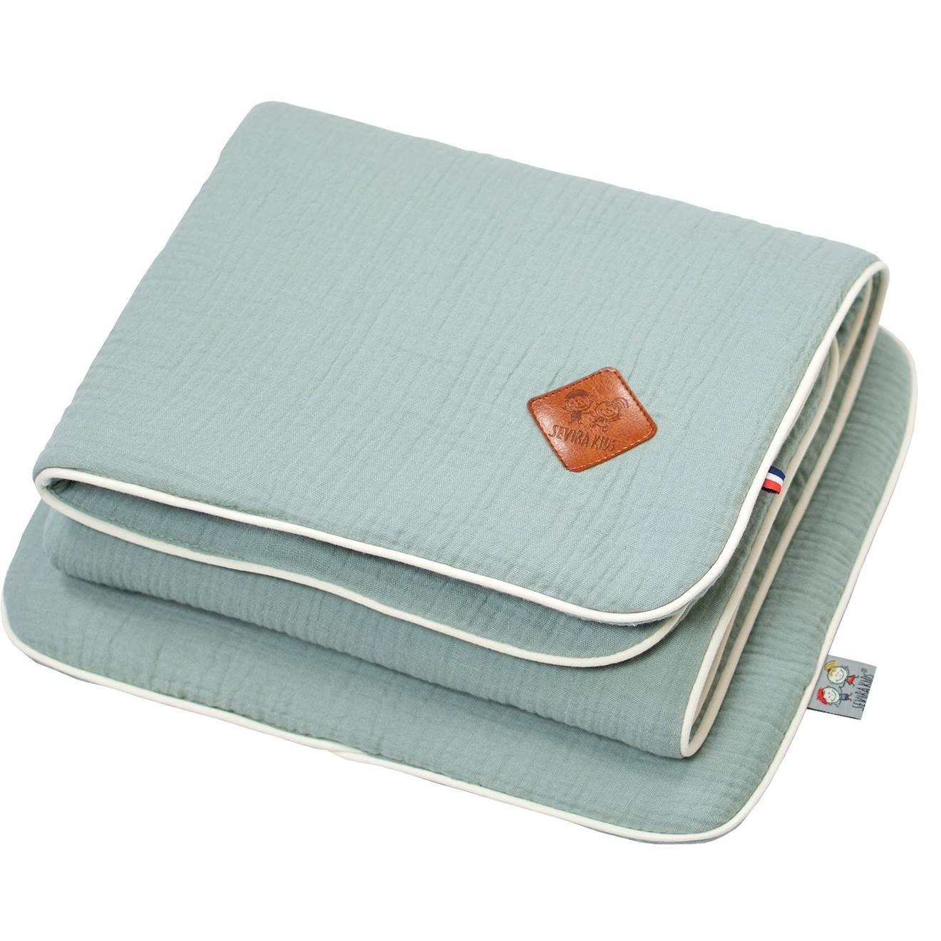 Ensemble Couverture Et Coussin En Gaze De Coton Pour Berceau Et Couffin Jeanne Vert De Gris