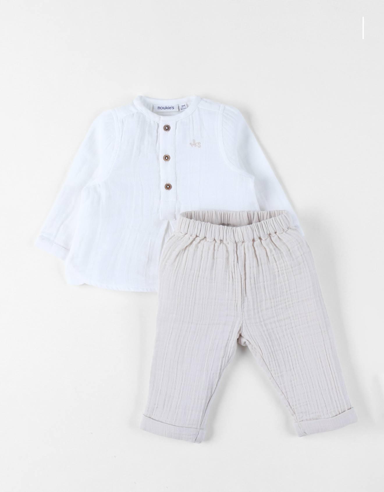 Ensemble Chemise Et Pantalon Mousseline De Coton Blanc