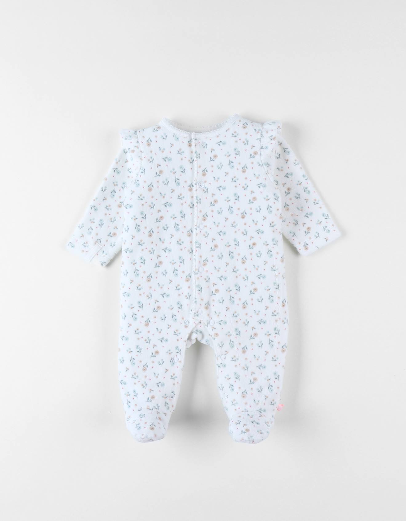 Pyjama En Velours Côtelé Imprimé Fleuri Blanc