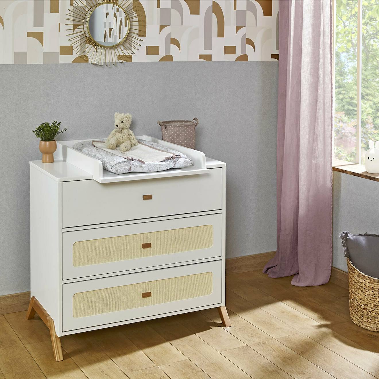 Commode À Langer 3 Tiroirs Azu Blanc Et Bois