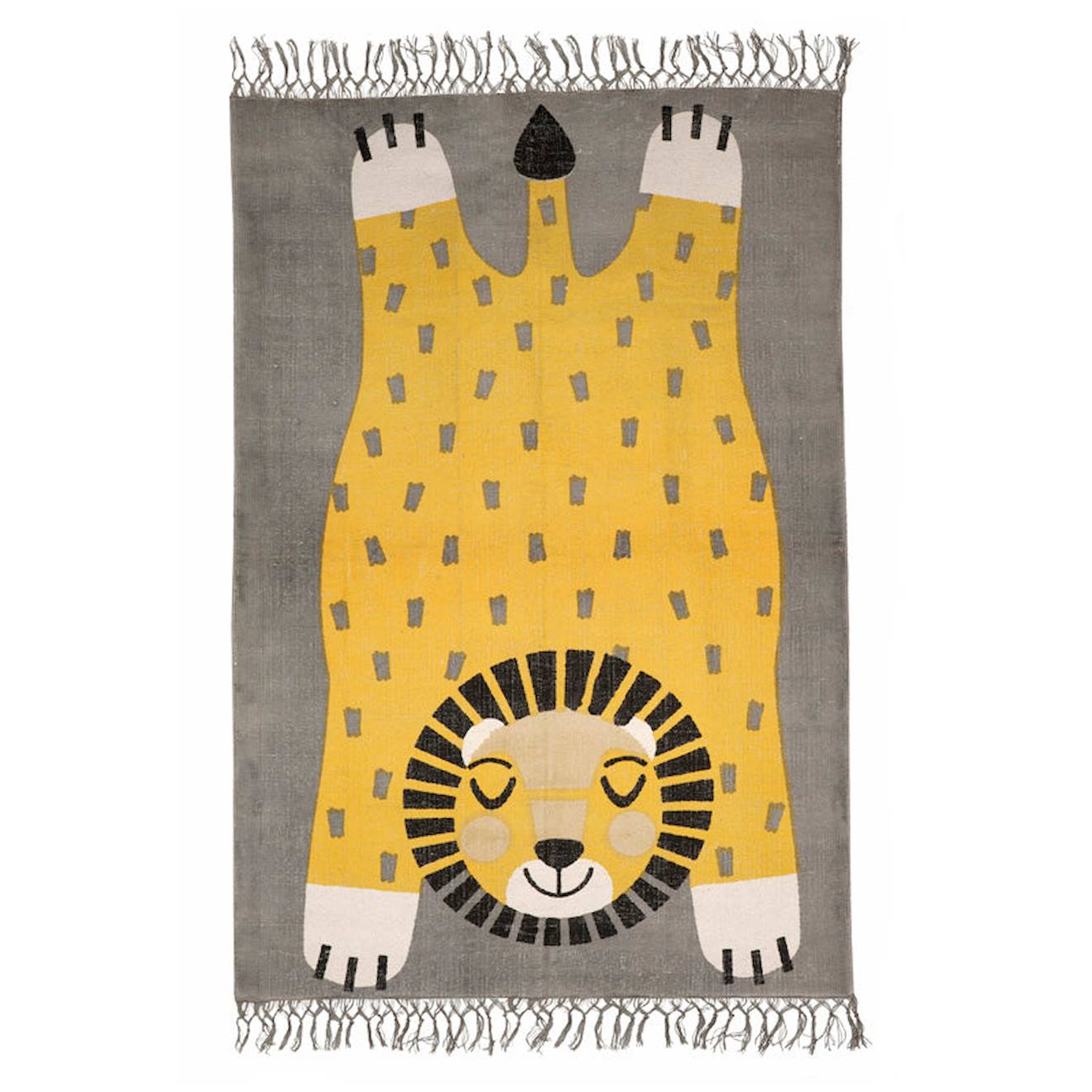 Tapis Chambre Enfant Coton Imprimé Motif Lion Baba Multicolore