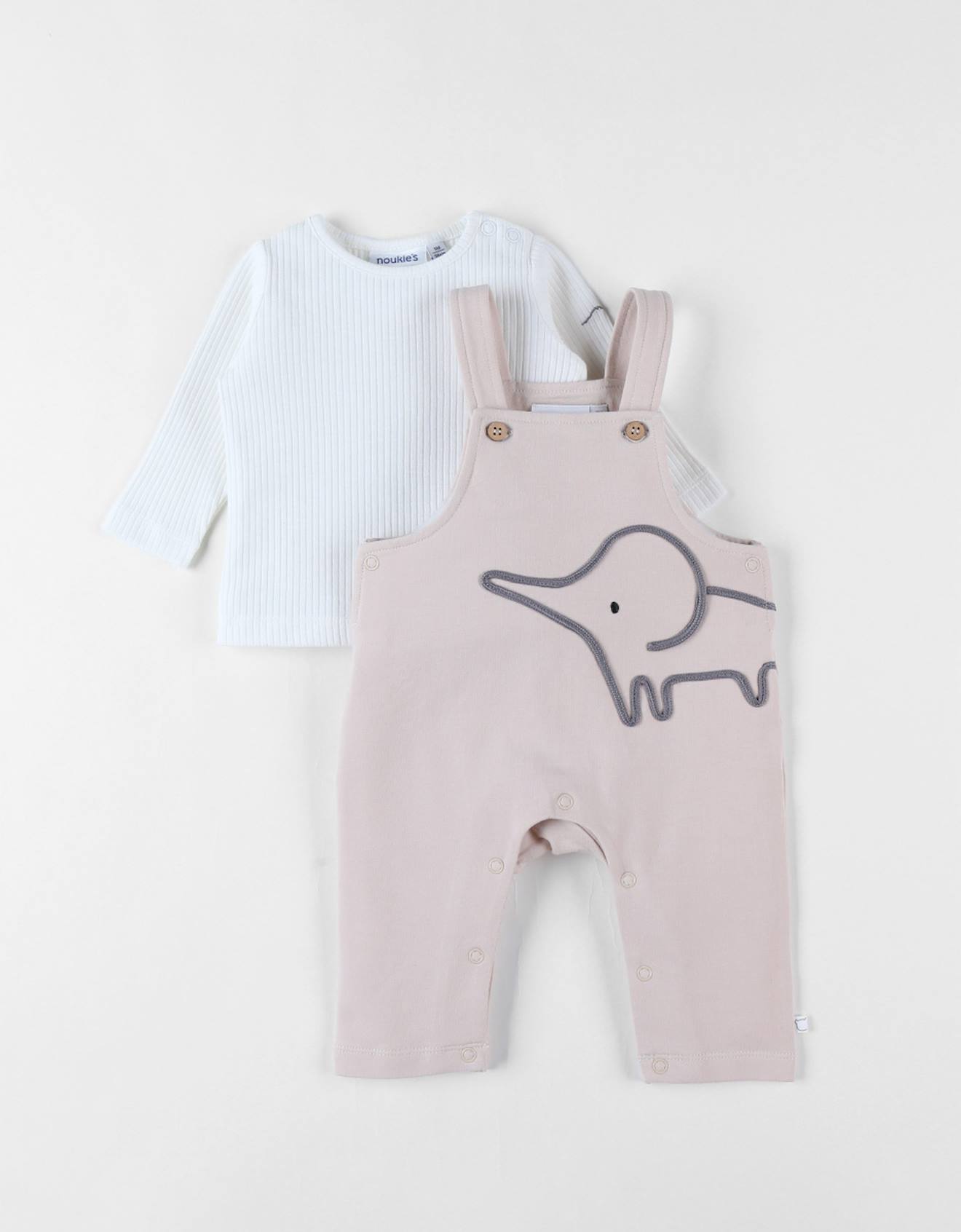 Noukies - Set Salopette + T-shirt Éléphant Beige
