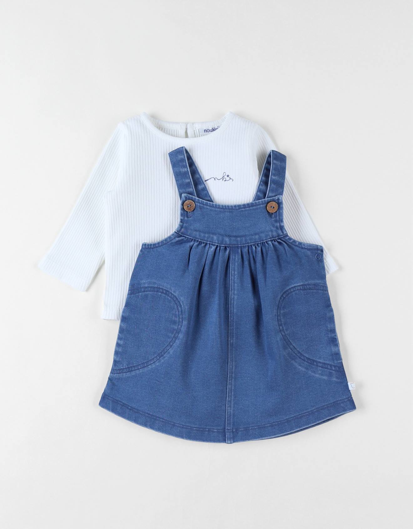 Ensemble Salopette + T-shirt Denim Blanc